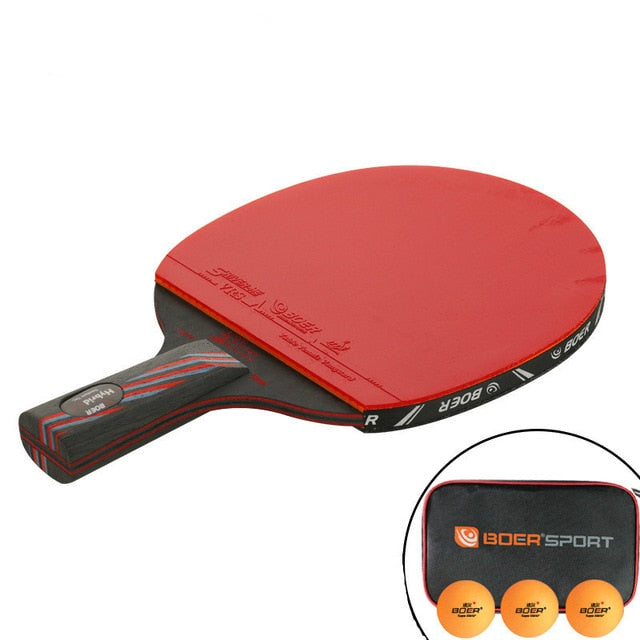 1PCS 6 Star Table Tennis Blade Professional PingPong Racket Nano-Carbon Long Short Handle Paddle Racquet with Carry Bag 3 Balls